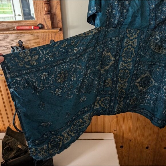 Ritu Kumar 100% Silk Paisley Floral Indian Blue Dress Size Large - Picture 2 of 10
